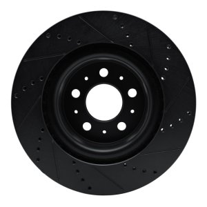 Tesla Model 3 Brake Rotor (1) - Front Left - R1 Concepts - Drilled & Slotted - Black - `17-`25